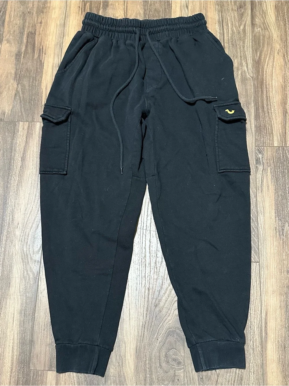 True Religion Women’s Black Cargo Sweatpants Jogger L Large Horseshoe